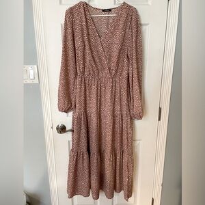 Blush Pink Long Sleeve Maxi - Faux Wrap With Button Closure For Easy Nursing